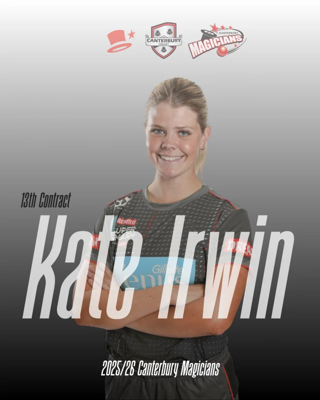 The Canterbury Magicians squad is complete! 🏏💥We’re excited to welcome Kate Irwin as the 13th and final contracted player for the 2025/26 season!Congratulations again to all those selected – a talented and dynamic squad ready to make an impact. ✨The Magicians’ first game is 15 November vs Central Hinds at Pukekura Park, New Plymouth. Let’s go! 💙#CanterburyMagicians #WomensCricket #HBJS #CricketFamily #SeasonKickoff