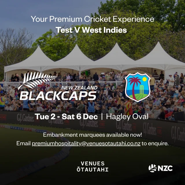 Embankment Marquees are NOW AVAILABLE for the 1st Test against the West Indies in Hagley from the 2nd-6th of December!Contact premiumhospitality@venuesotautahi.co.nz to find out more#canterburycricket