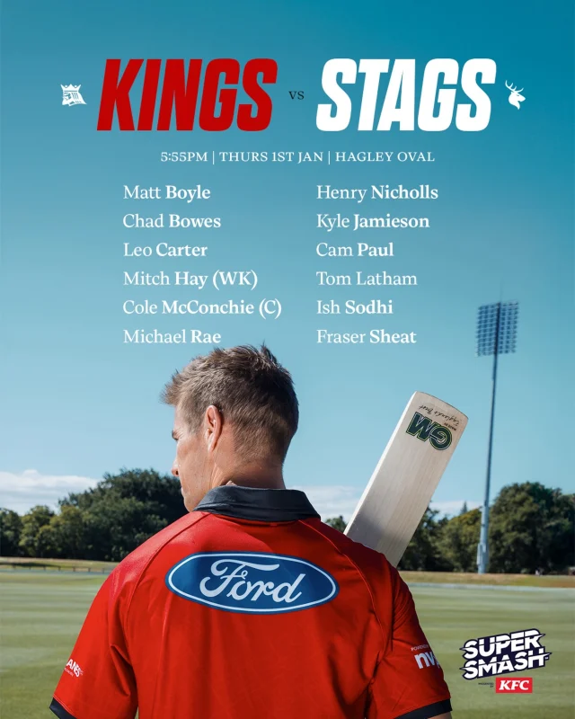 KINGS TEAM LISTOne change made to the 12 to take on the Central Stags on New Years DayMichael Rae returns from injury, replacing Sean Davey#canterburykings