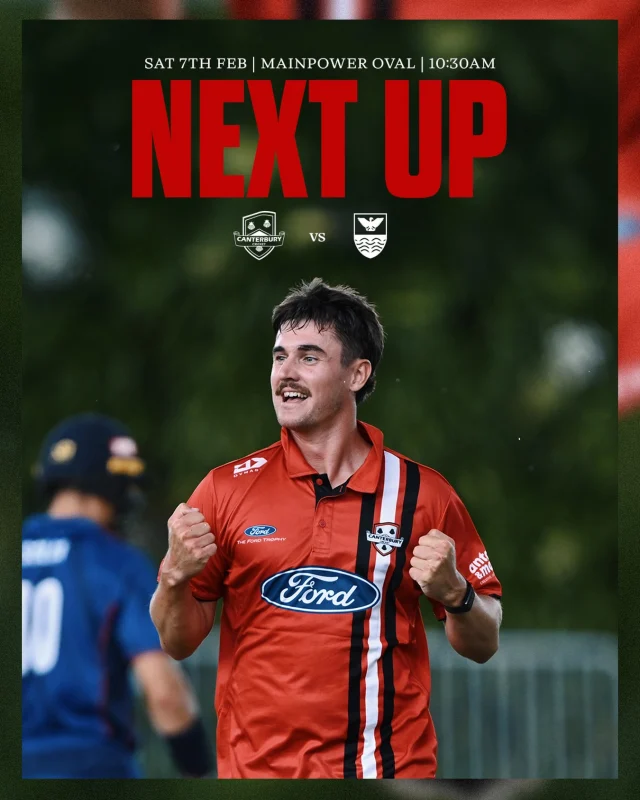 Next UpThe Canterbury Men take on Northern Districts in RD7 of the Ford Trophy out in Rangiora!#canterburykings
📸 @photosportnz